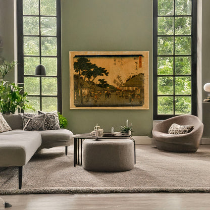 A picture of Fujisawa, a mockup of the print leaning against a wall