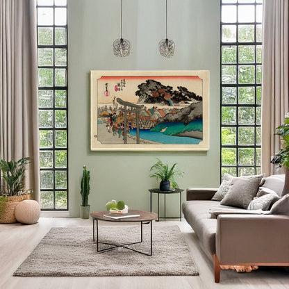 A picture of Fujisawa, a mockup of the print leaning against a wall