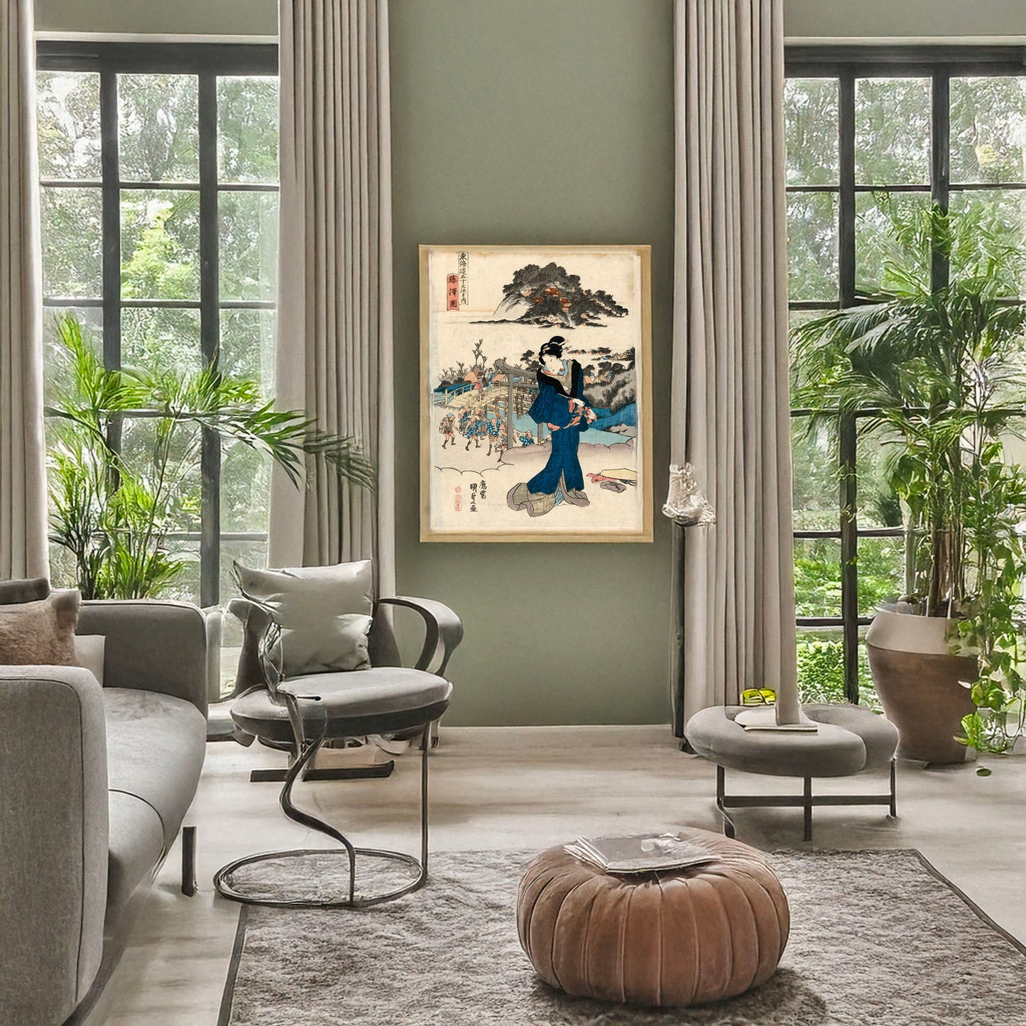 A picture of Fujisawa zu, a mockup of the print leaning against a wall