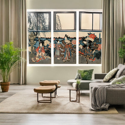 A picture of Fūki kusa sono no yūran, a mockup of the print leaning against a wall