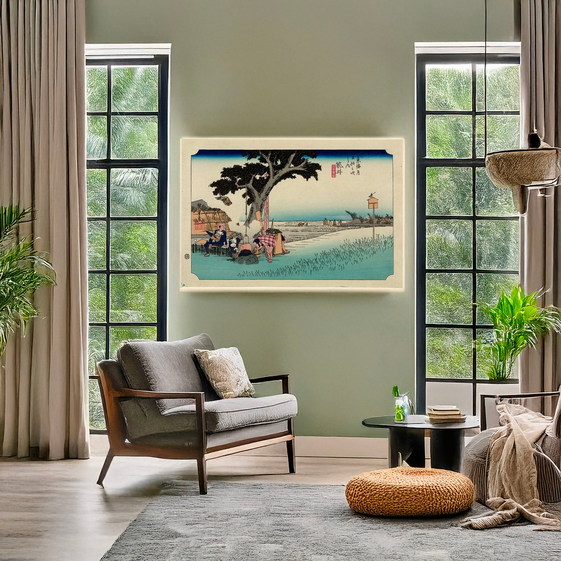 A picture of Fukuroi, a mockup of the print leaning against a wall
