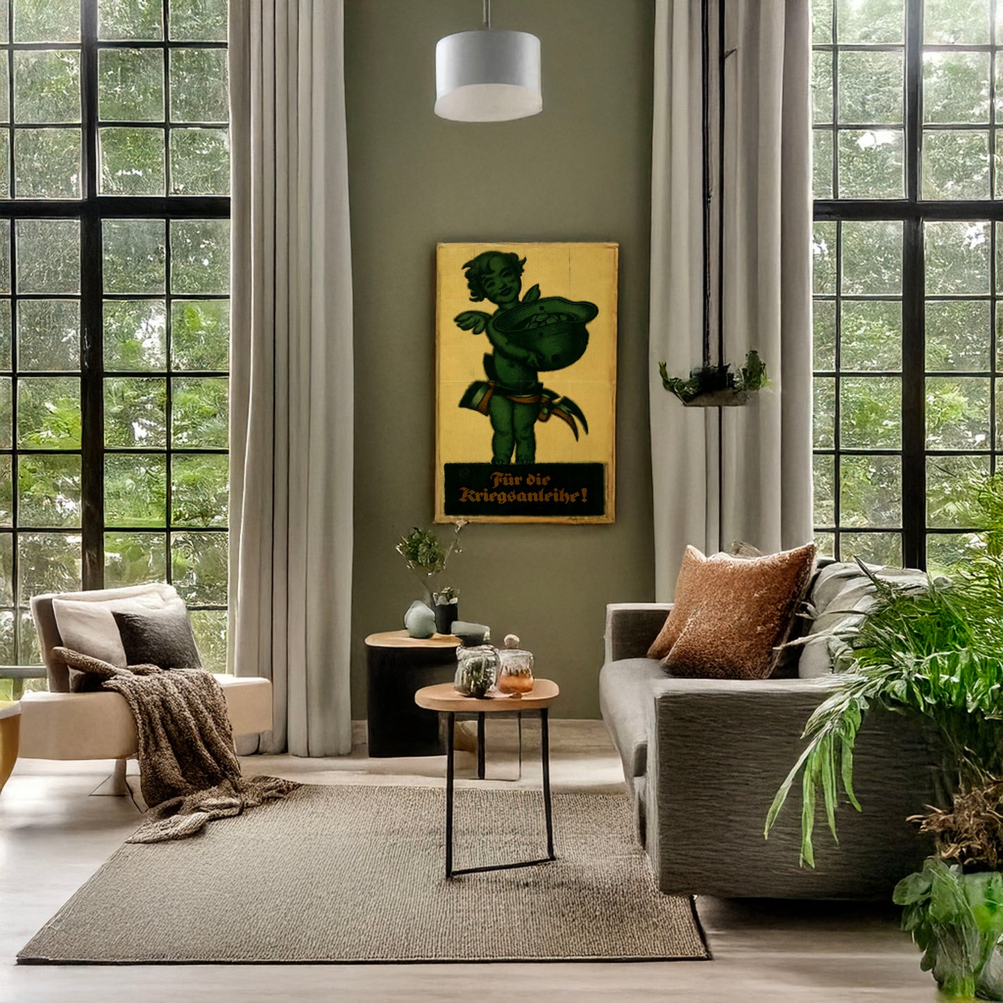 A picture of Für die Kriegsanleihe!, a mockup of the print leaning against a wall