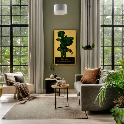 A picture of Für die Kriegsanleihe!, a mockup of the print leaning against a wall