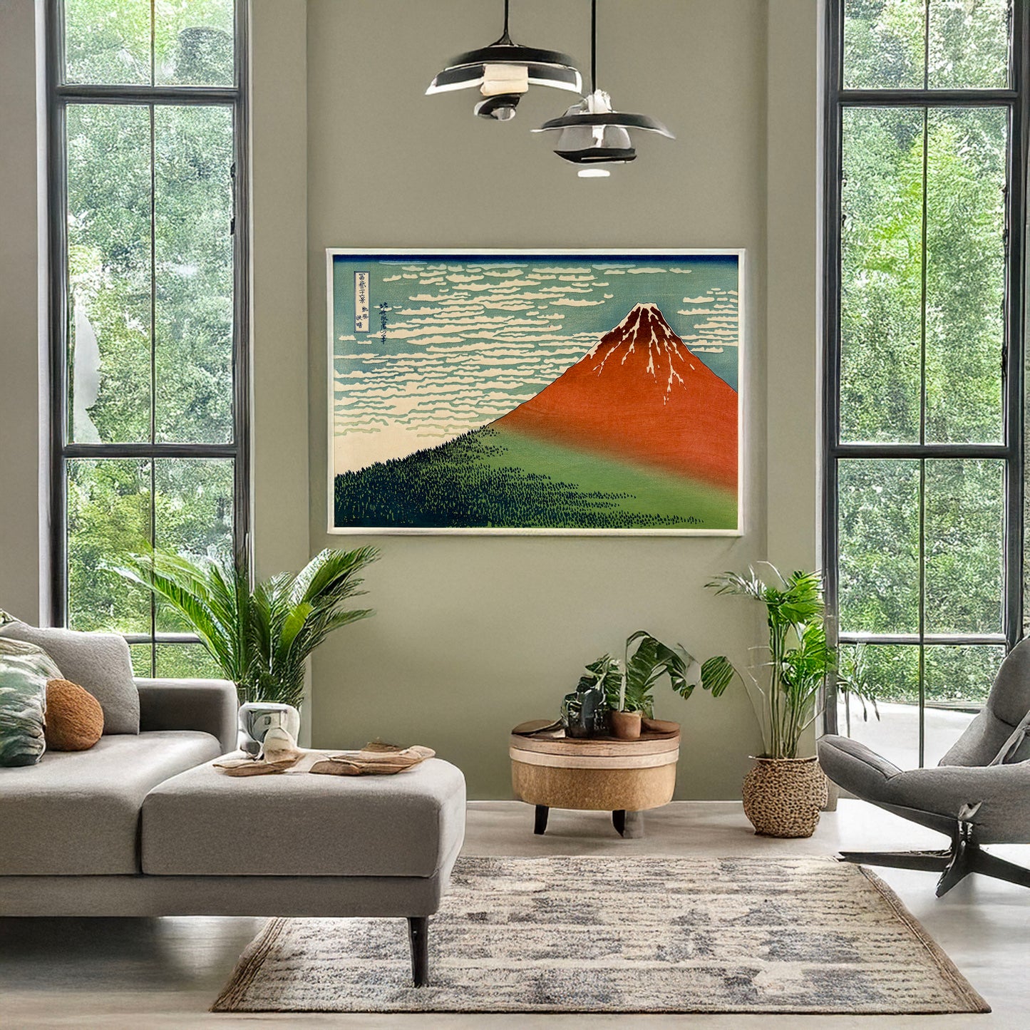 A picture of Gaifū kaisei, a mockup of the print leaning against a wall