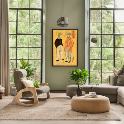 A picture of Gaikoku jinbutsu zuga - Amerika, a mockup of the print leaning against a wall