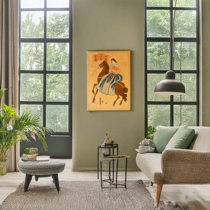 A picture of Gaikoku jinbutsu zukushi - Amerika nyonin, a mockup of the print leaning against a wall
