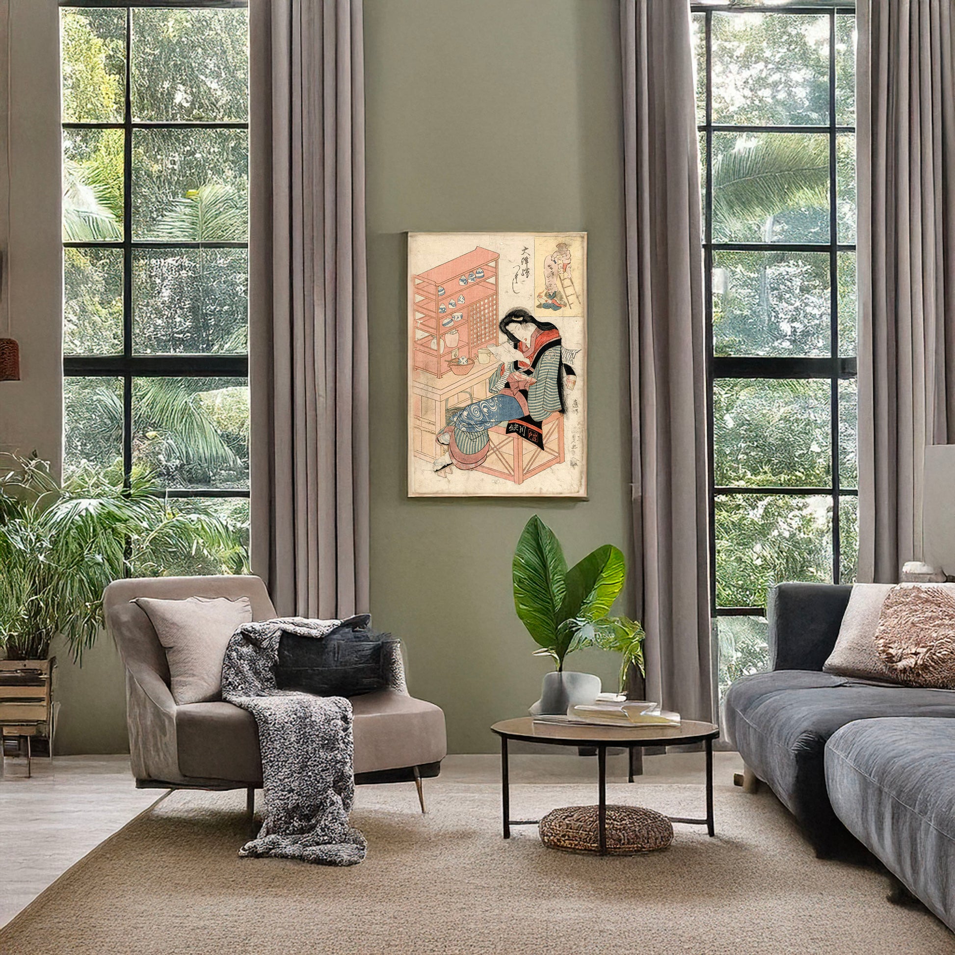 A picture of Gebhō no atamazori, a mockup of the print leaning against a wall