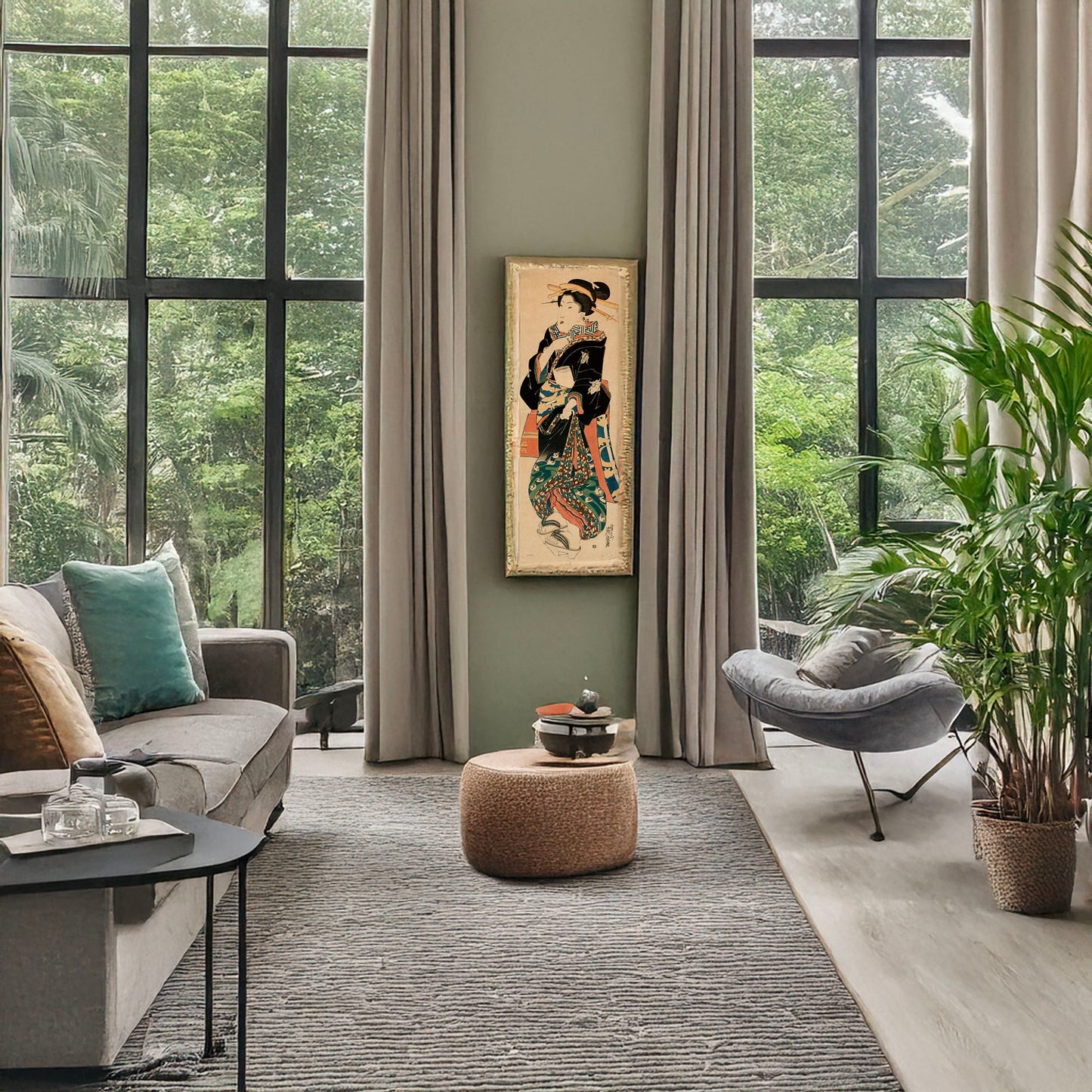 A picture of Geisha zu, a mockup of the print leaning against a wall