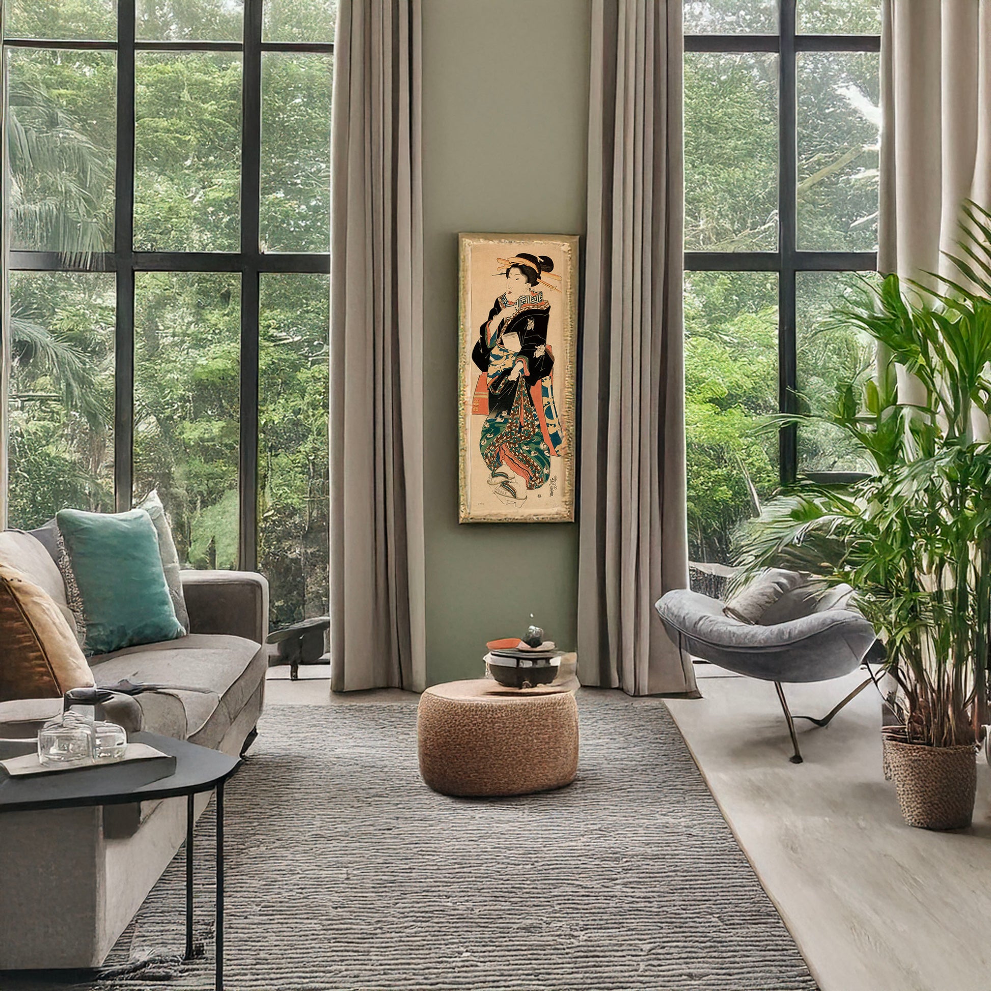 A picture of Geisha zu, a mockup of the print leaning against a wall
