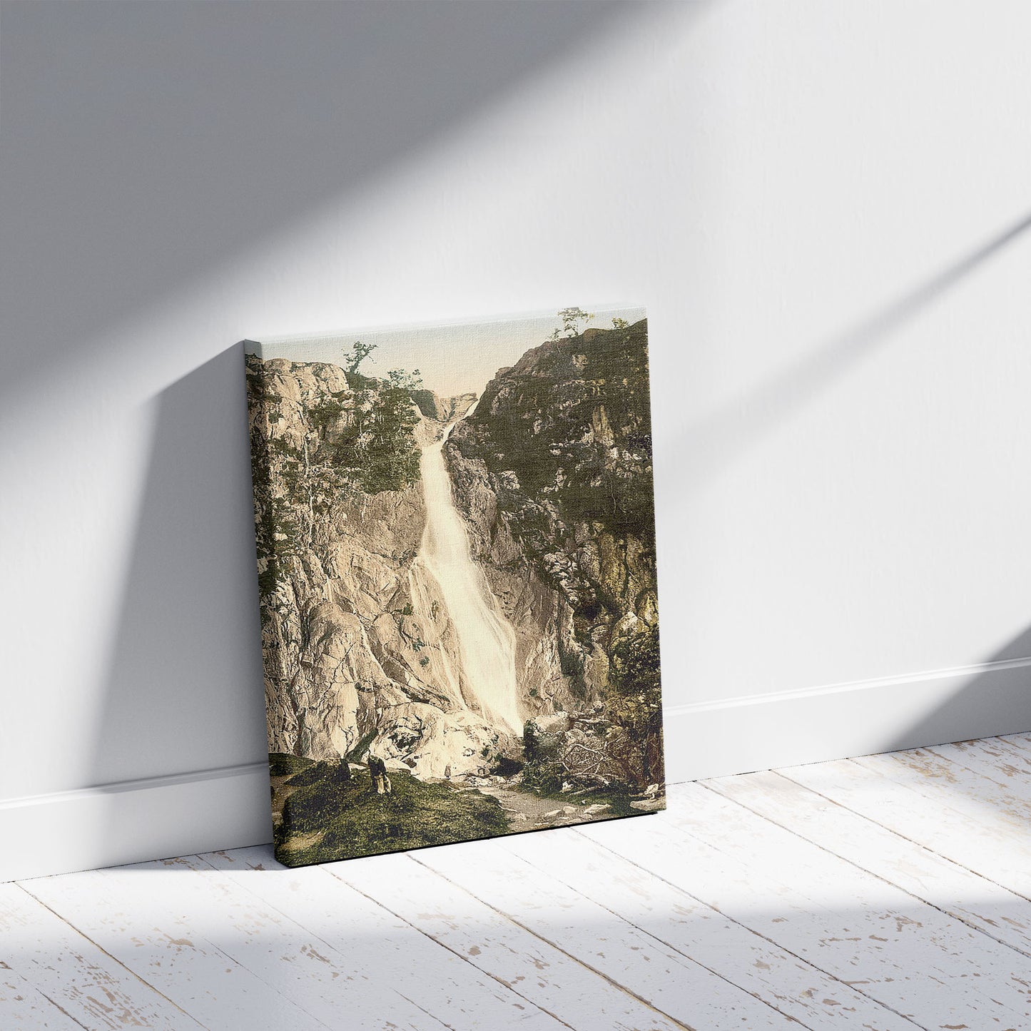 A picture of General view, Aber Fall, a mockup of the print leaning against a wall