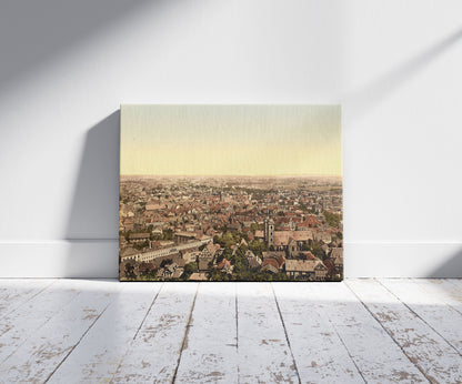 A picture of General view, Bielefield (i.e., Bielefeld), Westphalia, Germany, a mockup of the print leaning against a wall