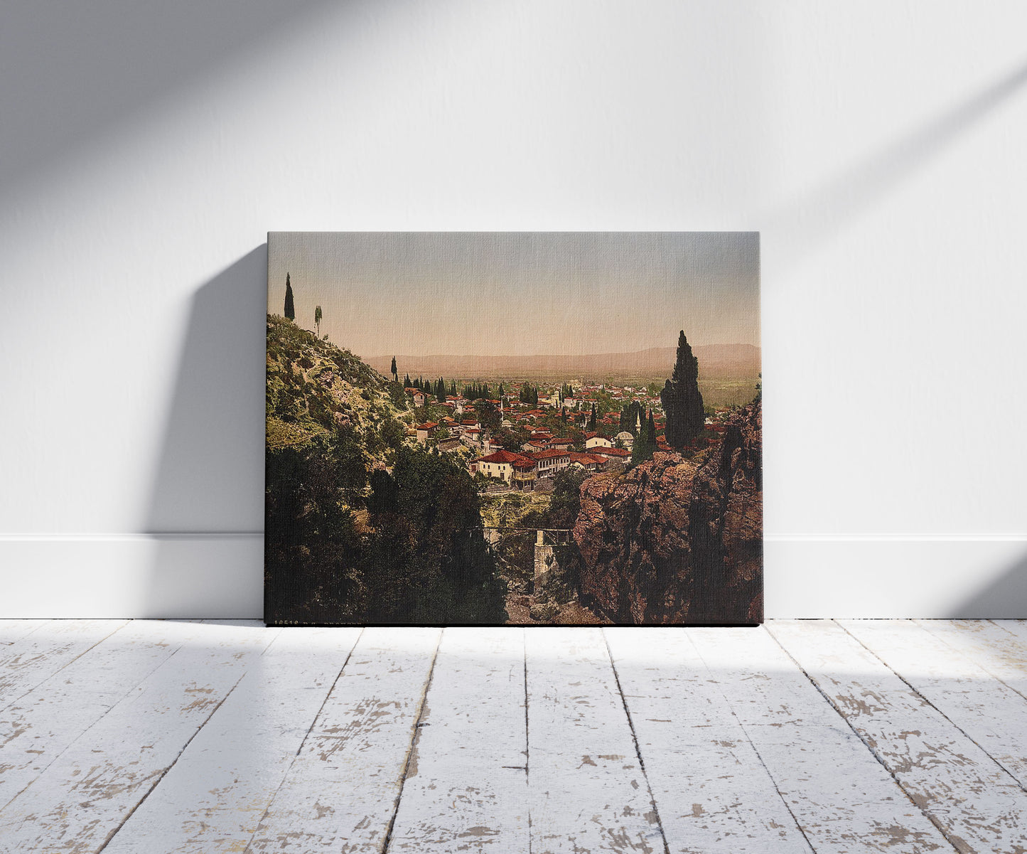 A picture of General view, Bursa, Turkey, a mockup of the print leaning against a wall