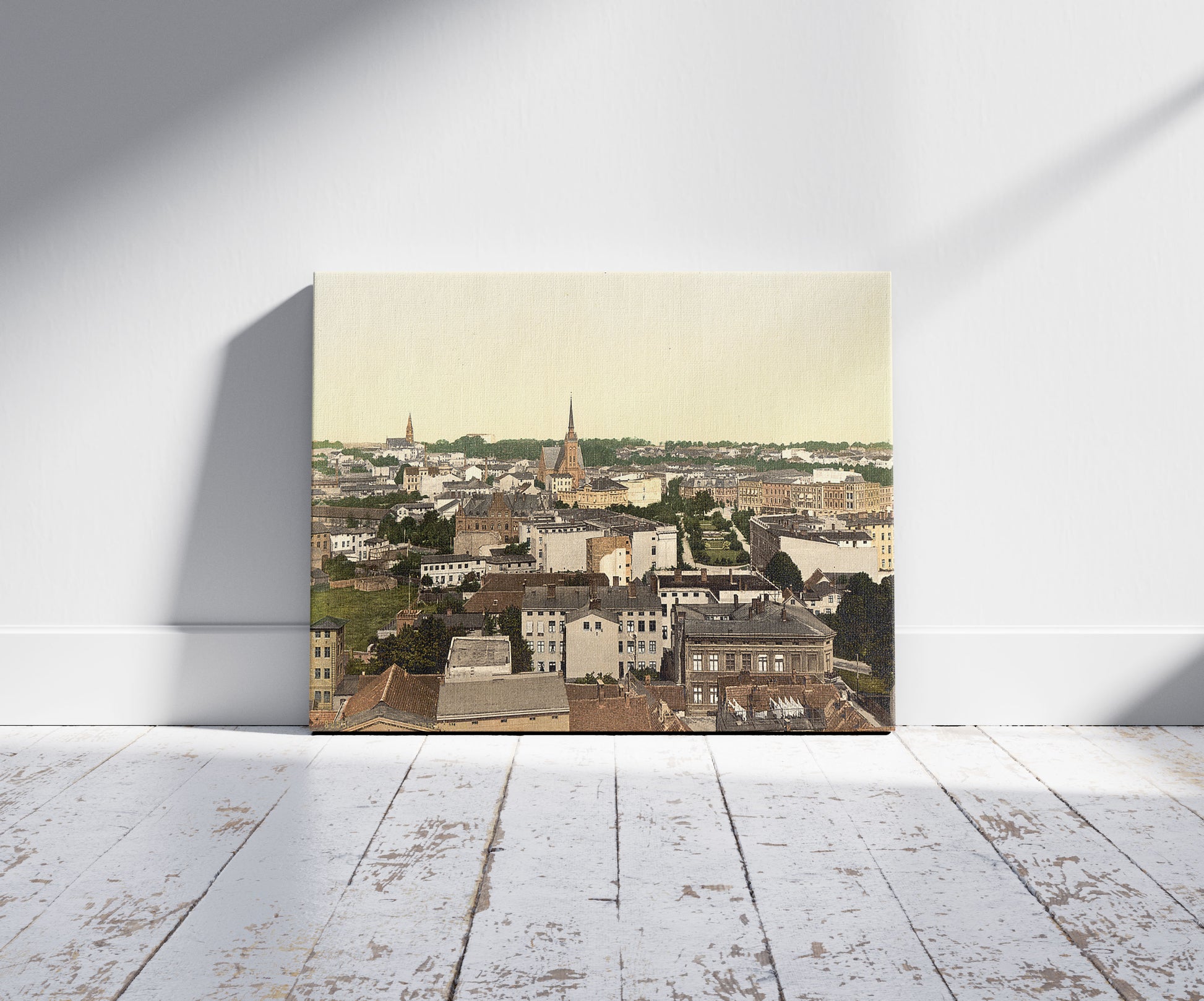 A picture of General view, Colberg, Pomerania, Germany (i.e., Kołobrzeg, Poland), a mockup of the print leaning against a wall