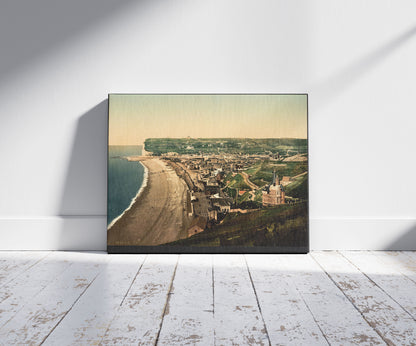 A picture of General view, Fecamp, France, a mockup of the print leaning against a wall