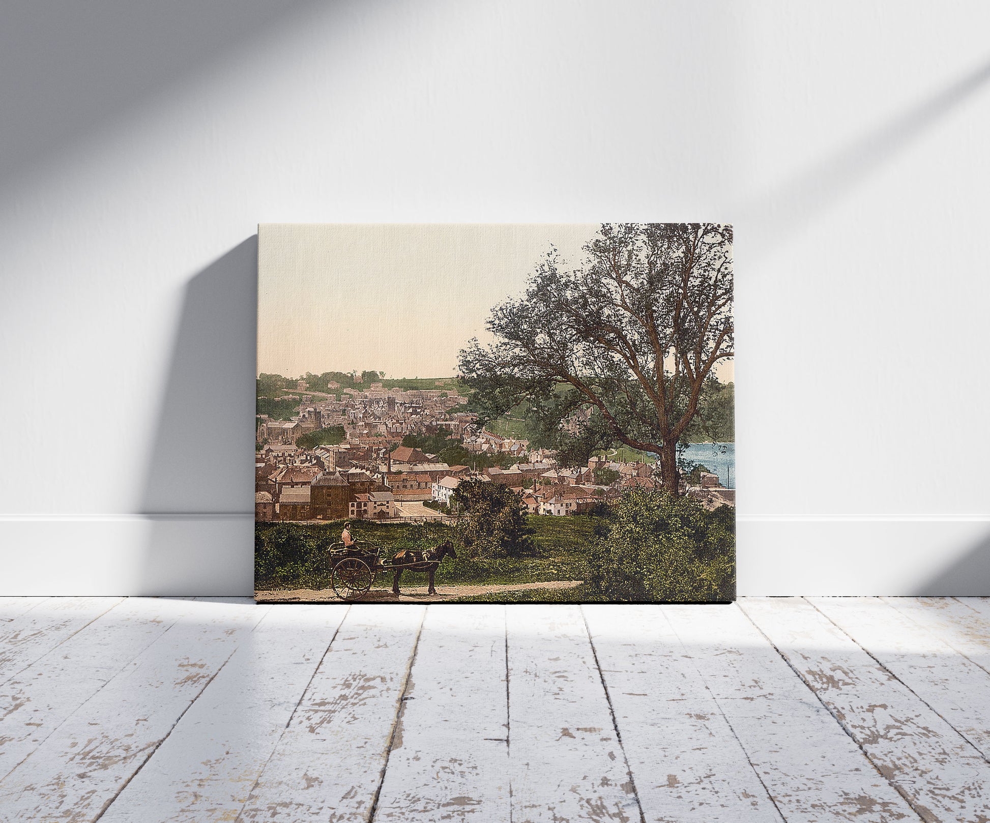 A picture of General view, I, Chepstow, Wales, a mockup of the print leaning against a wall