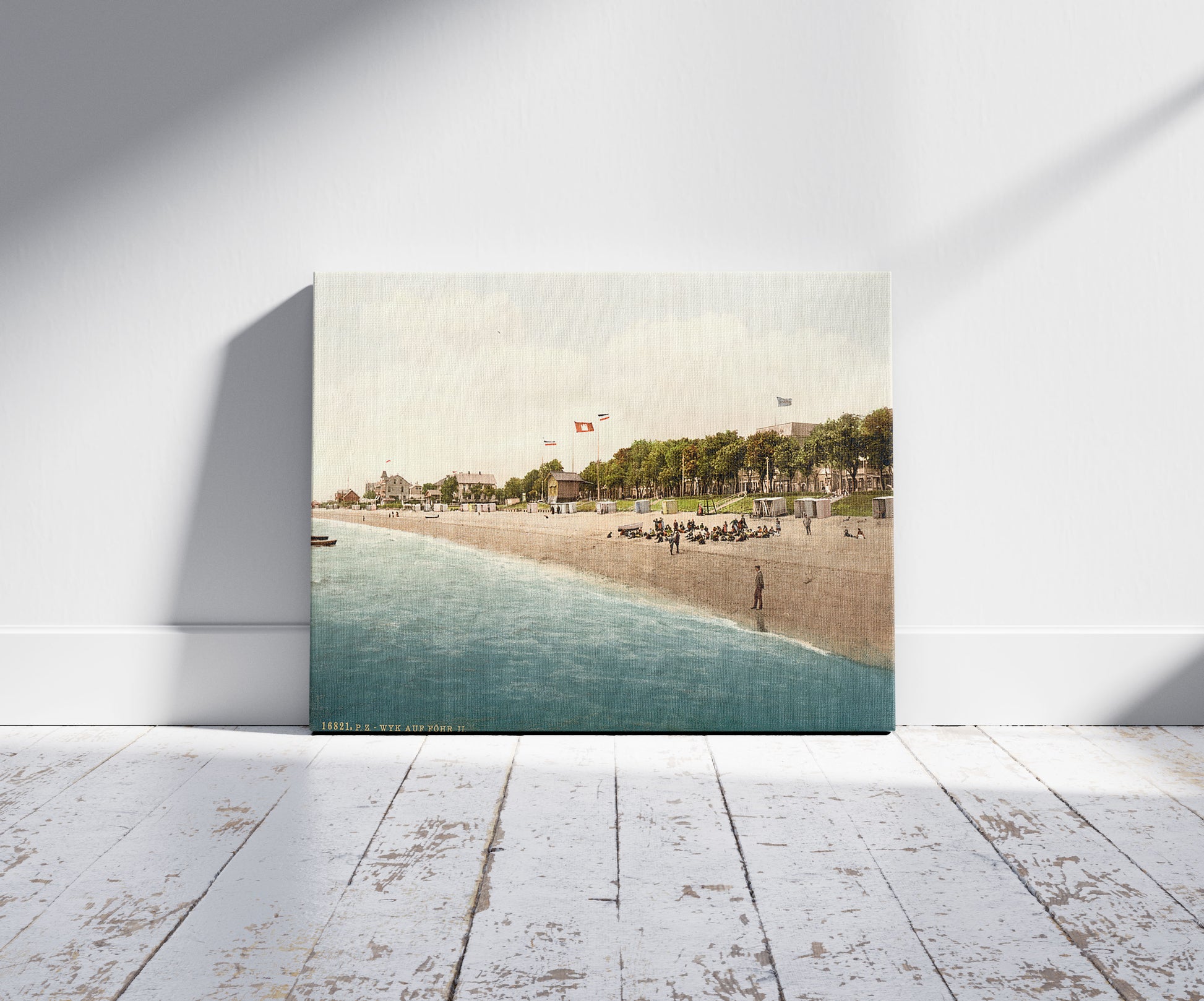 A picture of General view, II., Wyk on Fohr, Schleswig-Holstein, Germany, a mockup of the print leaning against a wall