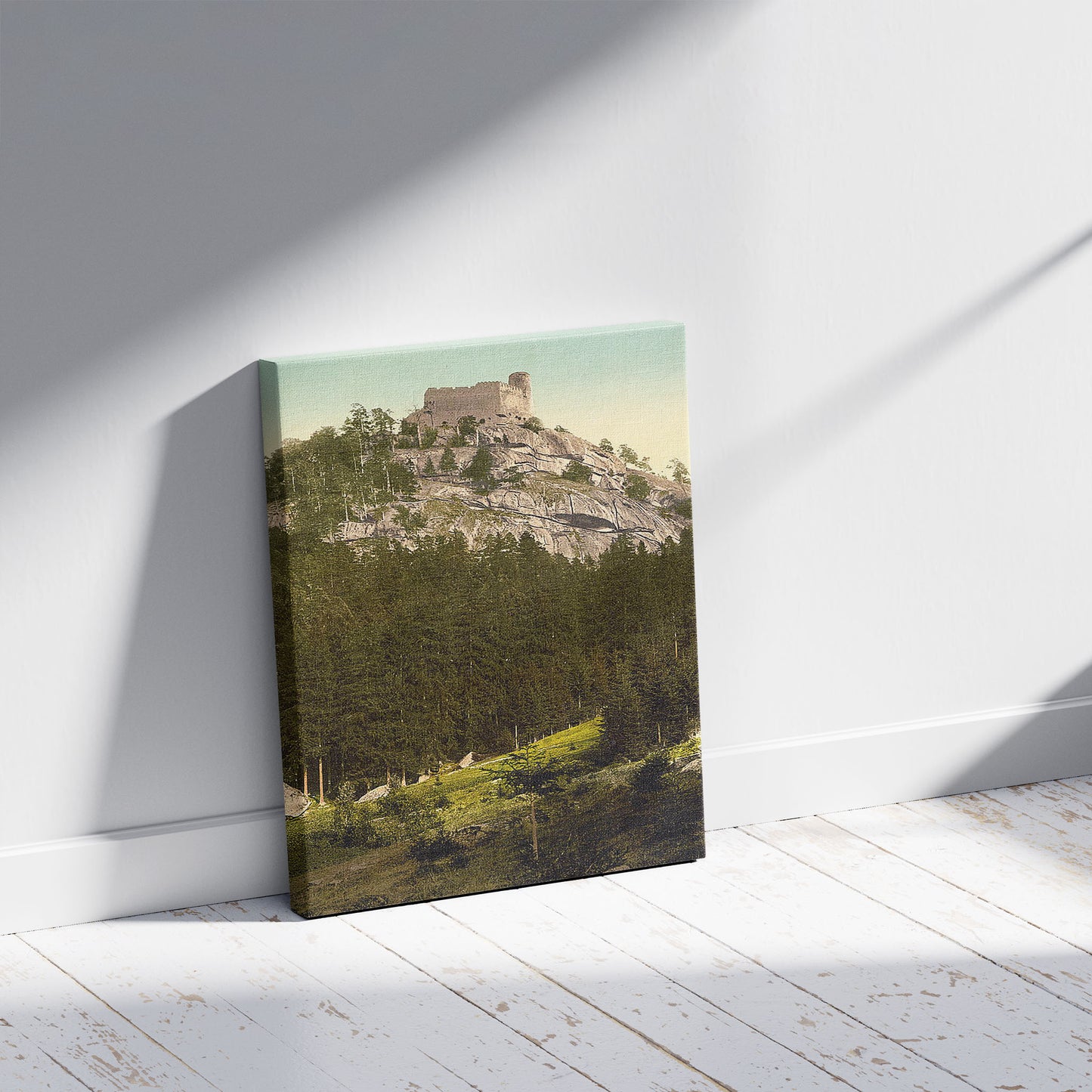 A picture of General view, Kynast, Riesengebirge, Germany, a mockup of the print leaning against a wall