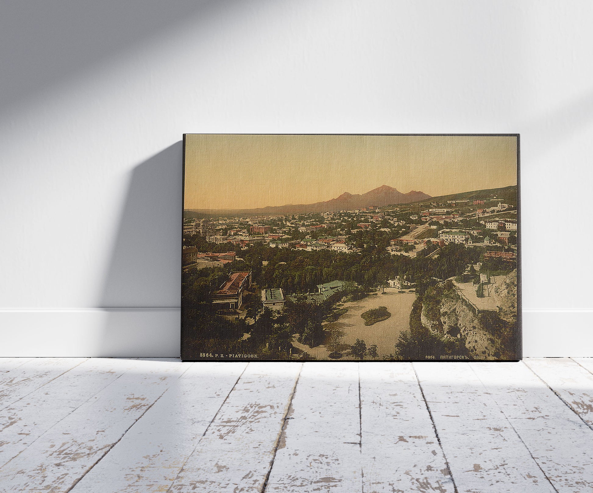 A picture of General view, Piatogorsk, (i.e., Piatigorsk), Russia, a mockup of the print leaning against a wall