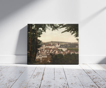 A picture of General view, Sigmarungen (i.e. Sigmaringen), Hohenzollern, Germany, a mockup of the print leaning against a wall