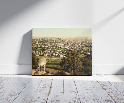 A picture of General view, Wiesbaden, Hesse-Nassau, Germany, a mockup of the print leaning against a wall