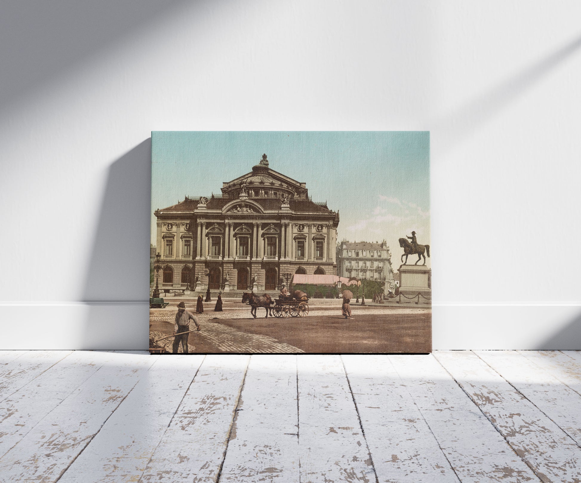 A picture of Genève. Le Théâtre, a mockup of the print leaning against a wall