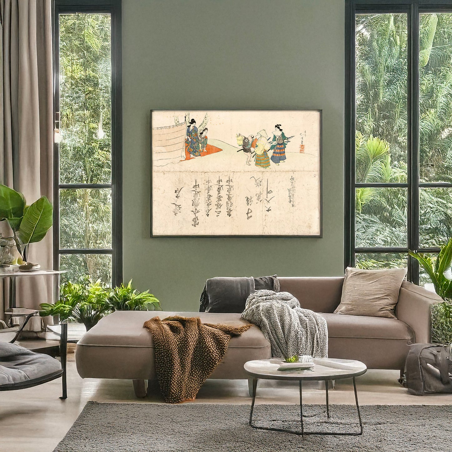 A picture of Genroku no hanami, a mockup of the print leaning against a wall