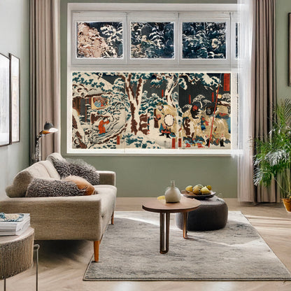 A picture of Gentoku mitabi secchū ni kōmei o otonou no zu, a mockup of the print leaning against a wall