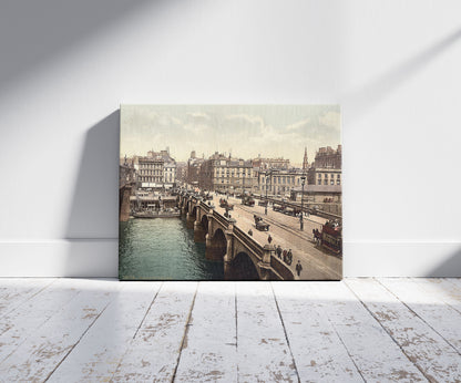 A picture of Glasgow Bridge, Glasgow, Scotland, a mockup of the print leaning against a wall