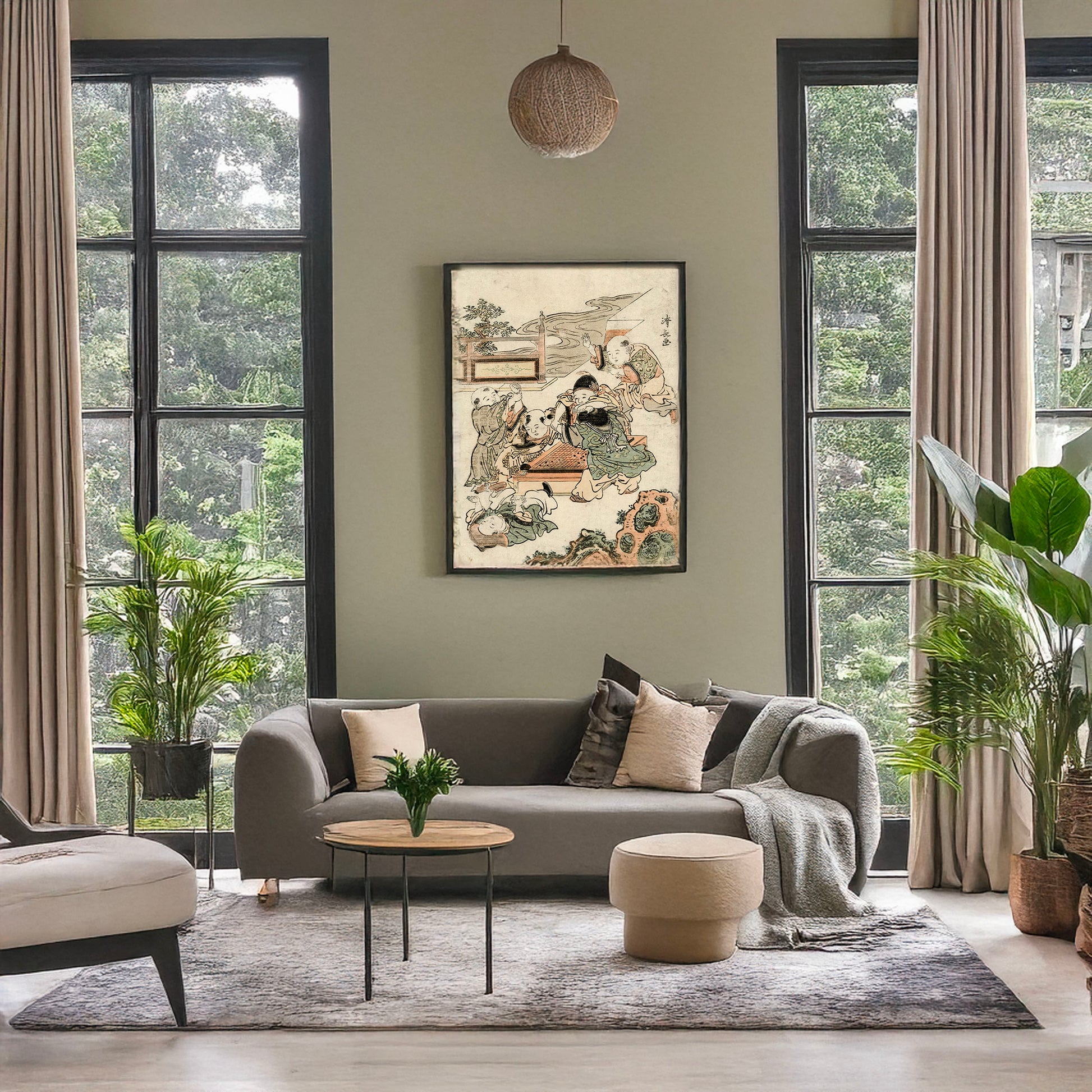 A picture of Go, a mockup of the print leaning against a wall