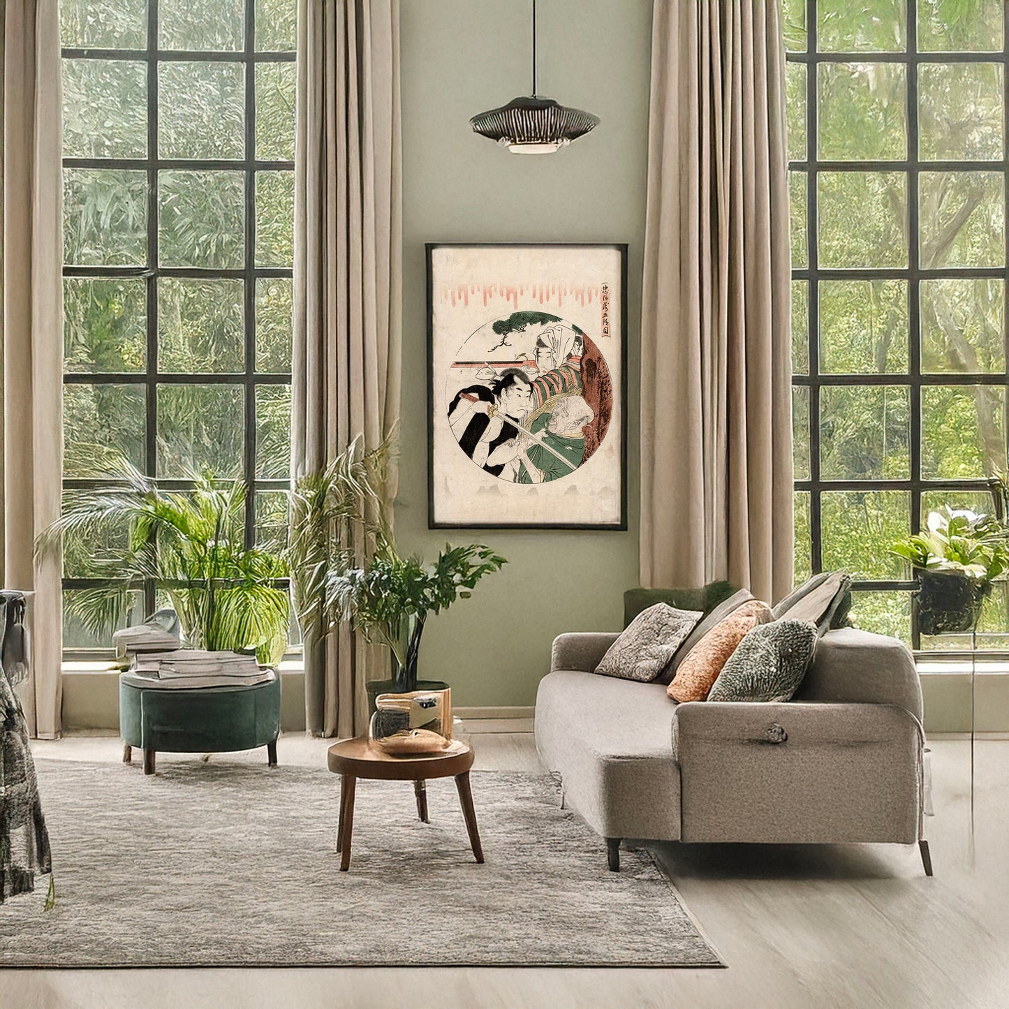 A picture of Godanme, a mockup of the print leaning against a wall