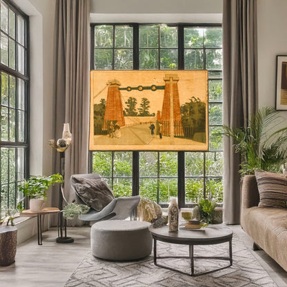 A picture of Gojō nai tsuribashi no zu, a mockup of the print leaning against a wall
