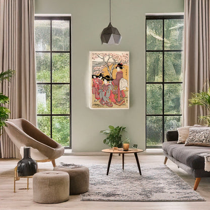 A picture of Gotenyama no hanami migi, a mockup of the print leaning against a wall