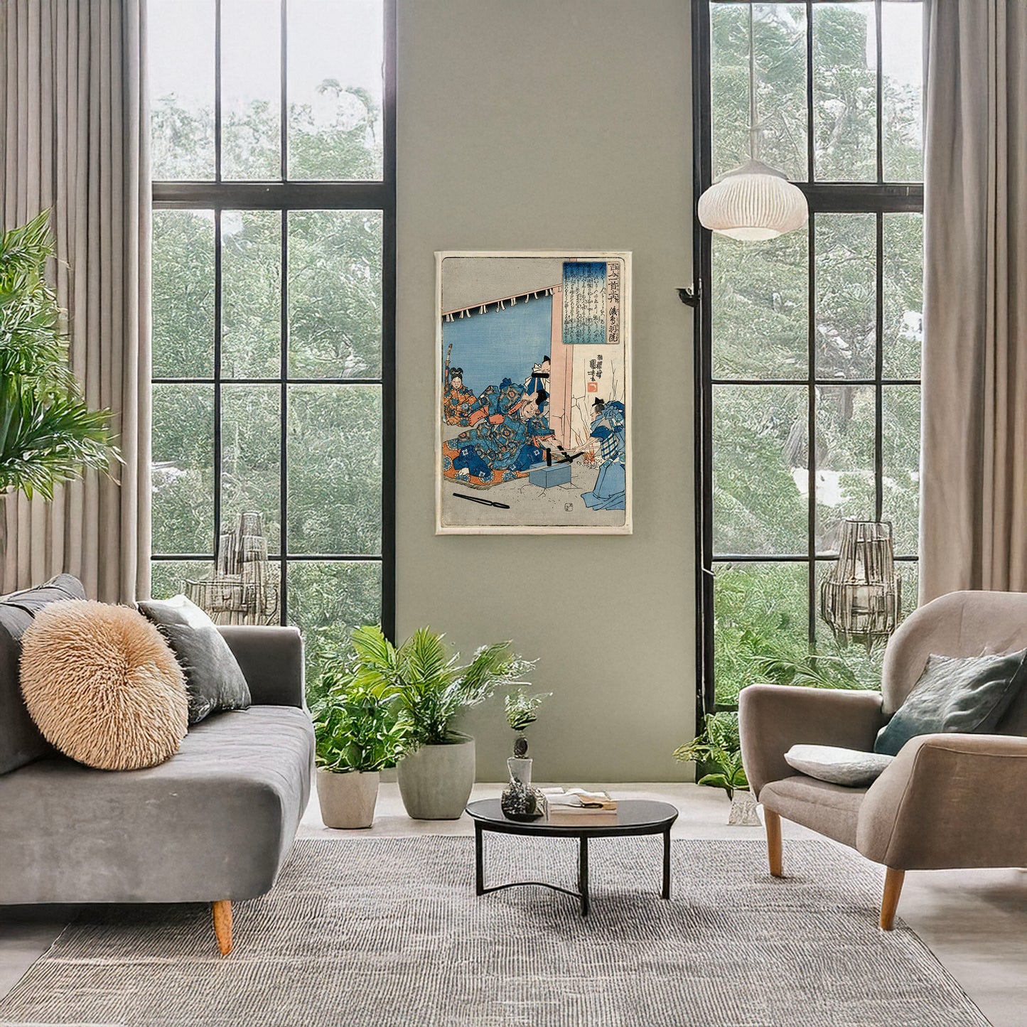 A picture of Gotobain, a mockup of the print leaning against a wall