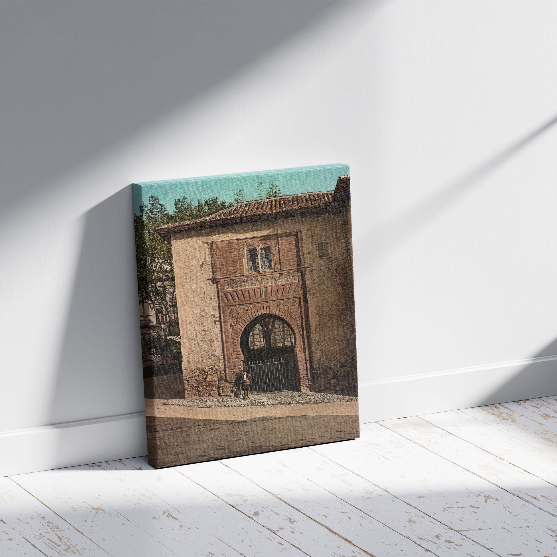 A picture of Granada. Alhambra. Puerta del Vino, a mockup of the print leaning against a wall