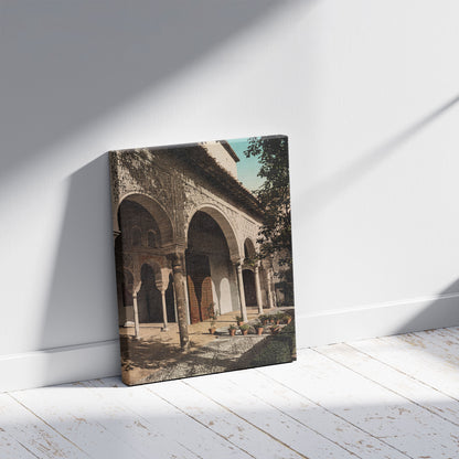 A picture of Granada. Galeria exterior del Generalife, a mockup of the print leaning against a wall