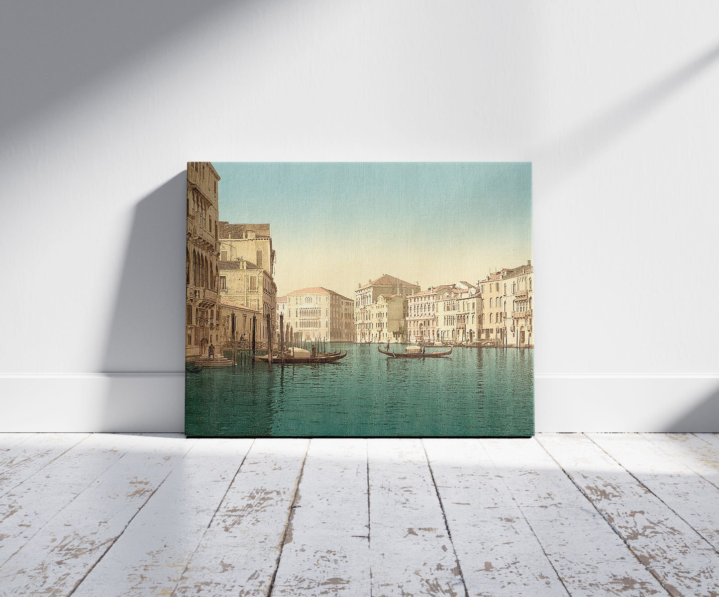 A picture of Grand Canal, Venice, Italy, a mockup of the print leaning against a wall