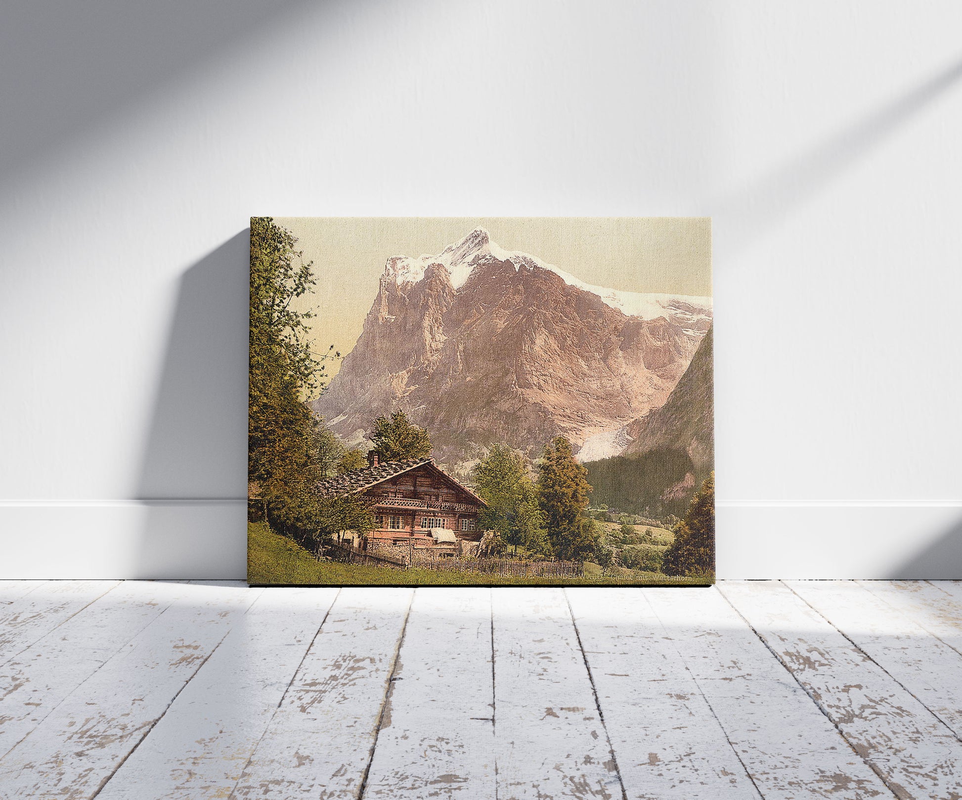 A picture of Grindelwald, chalet and Mount Wetterhorn, Bernese Oberland, Switzerland