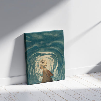 A picture of Grindelwald grotto, Bernese Oberland, Switzerland, a mockup of the print leaning against a wall