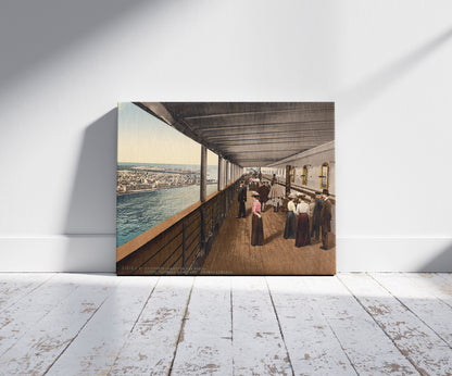 A picture of "Grosser Kurfurst," Promenade Deck, North German Lloyd, Royal Mail Steamers, a mockup of the print leaning against a wall