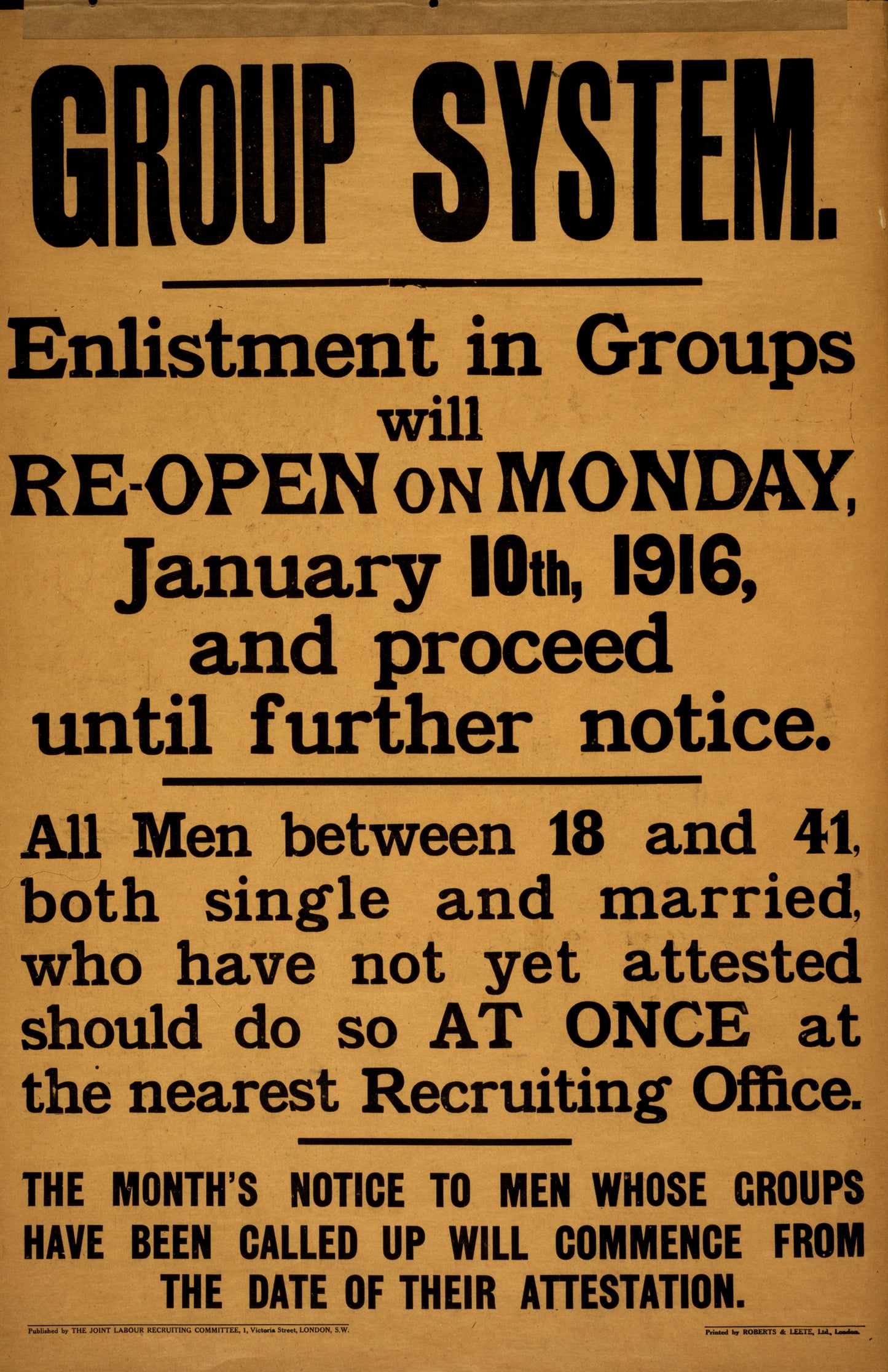 A picture of Group system. Enlistment in groups will re-open on Monday, January 10th, 1916, and proceed until further notice. ...