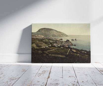 A picture of Gursuff, Gurzuf, from the Jalta, Yalta Road, the Crimea, Ukraine, a mockup of the print leaning against a wall