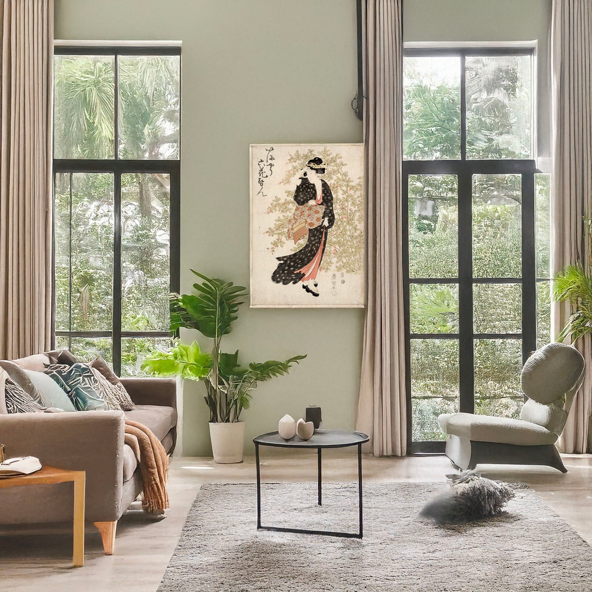A picture of Hagi, a mockup of the print leaning against a wall