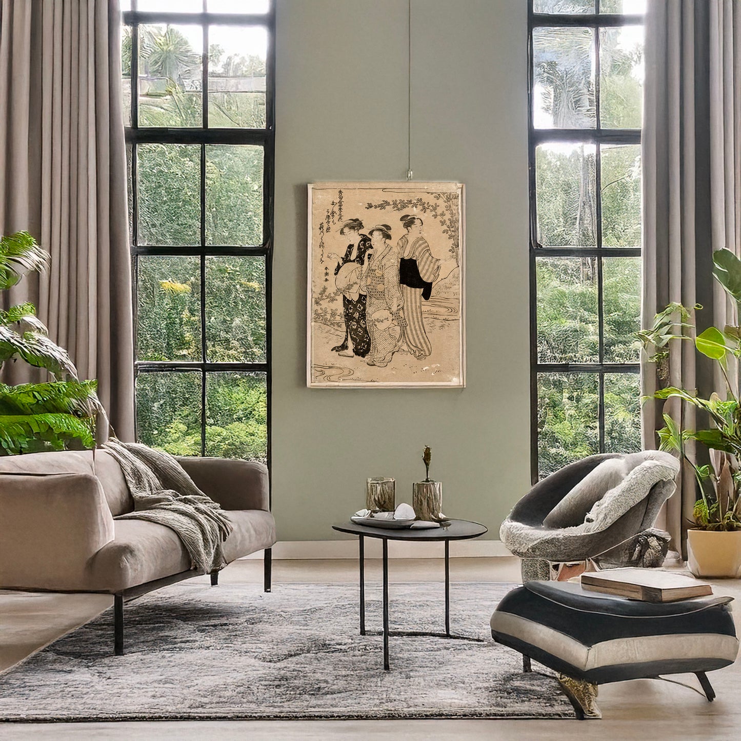 A picture of Hagi, a mockup of the print leaning against a wall