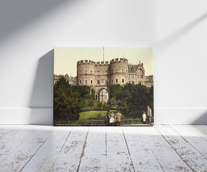 A picture of Hahnenthor, Cologne, the Rhine, Germany, a mockup of the print leaning against a wall