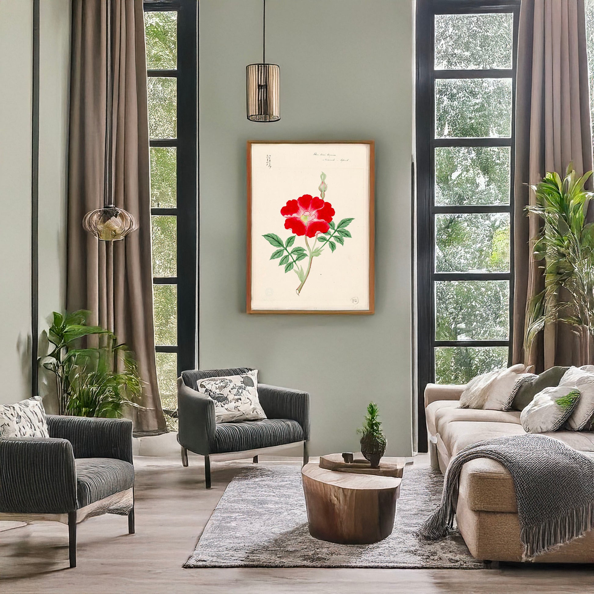 A picture of Hai kai kuwa - March-April, a mockup of the print leaning against a wall