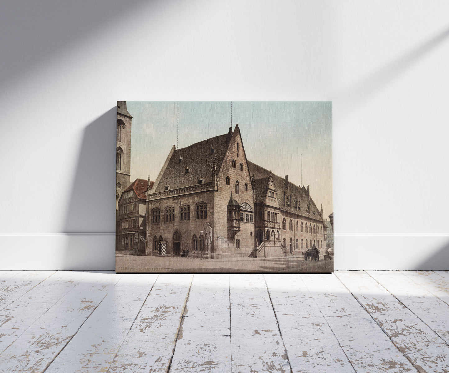 A picture of Halberstadt. Roland am Markt, a mockup of the print leaning against a wall
