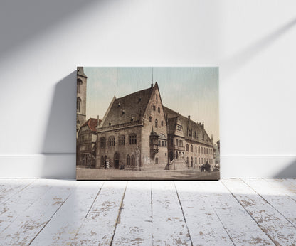 A picture of Halberstadt. Roland am Markt, a mockup of the print leaning against a wall