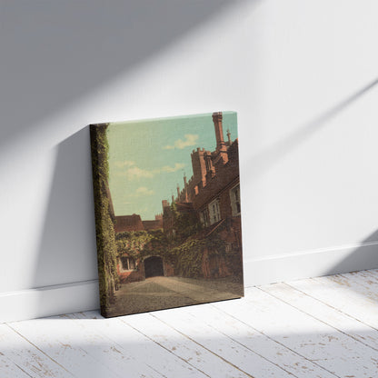 A picture of Hampton Court Palace, a mockup of the print leaning against a wall