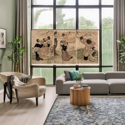 A picture of Hanaarashi, a mockup of the print leaning against a wall