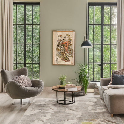 A picture of Hanauri, a mockup of the print leaning against a wall
